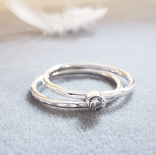 Simple 3mm Diamond Ash Hair Silver Stacking Memorial Ring
