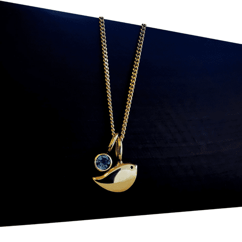 Solid 9ct Gold 3mm And Hidden Ash/Hair Robin Memorial Necklace