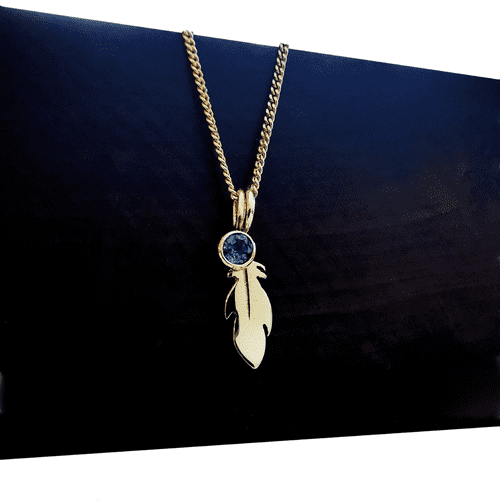Solid 9ct Gold 3mm Gemstone And Hidden Ash Feather Pendant