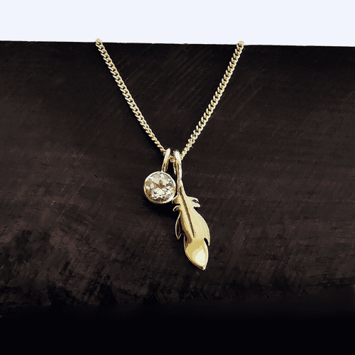 Solid 9ct Gold 4mm Gemstone Ash/Hair and Feather Memorial Pendant
