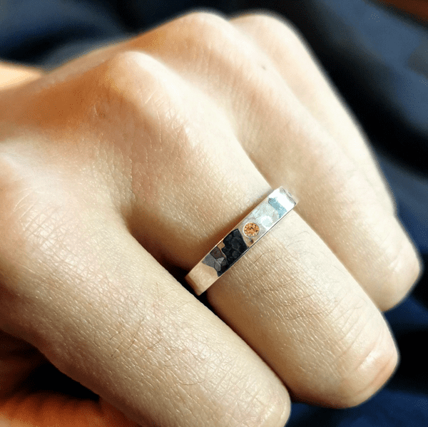 Textured 4mm Silver Memorial Ring For 2mm Heart In Diamond