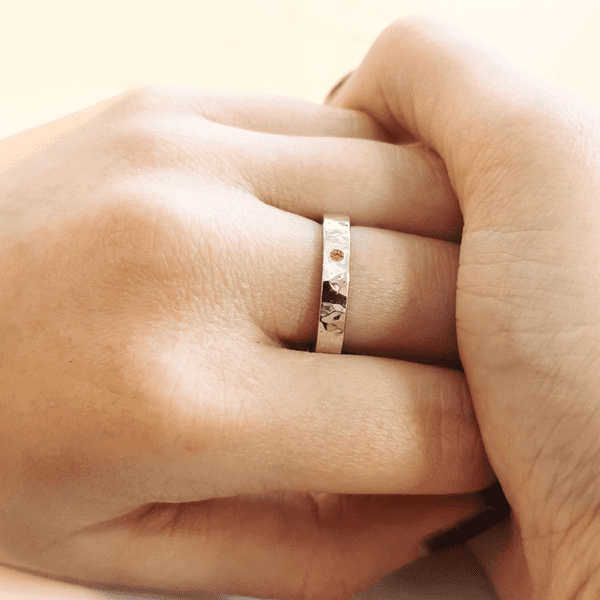 Textured 4mm Silver Memorial Ring For 2mm Heart In Diamond