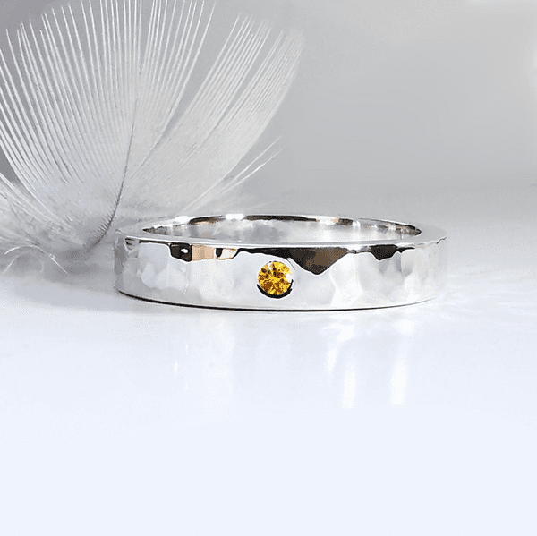 Textured 4mm Silver Memorial Ring For 2mm Heart In Diamond