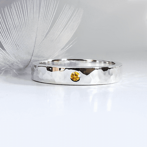 Textured 4mm Silver Memorial Ring For 2mm Heart In Diamond