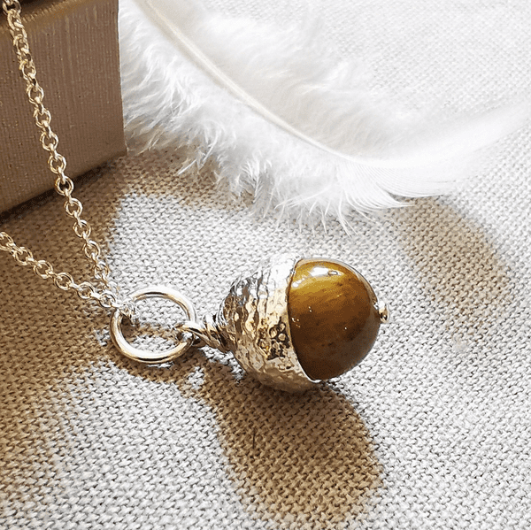 Tiger Eye Acorn Urn Pendant