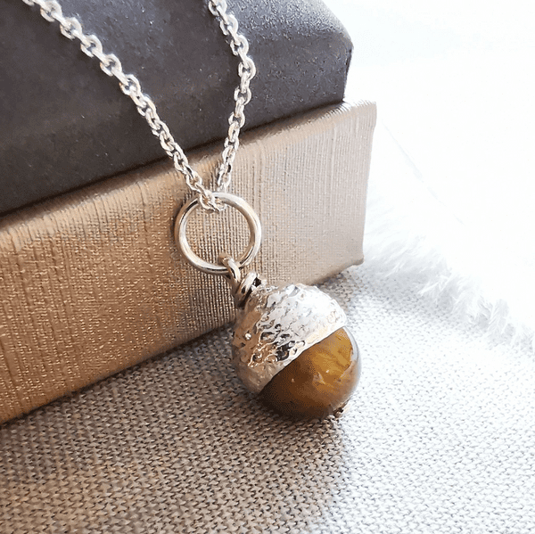 Tiger Eye Acorn Urn Pendant