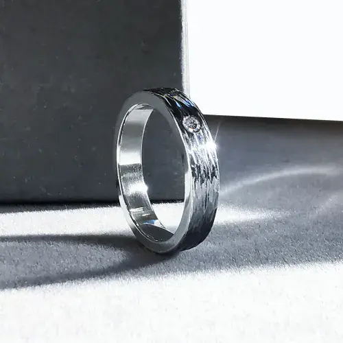Unisex 2mm Diamond Ash Oxidised Silver Textured Memorial Ring