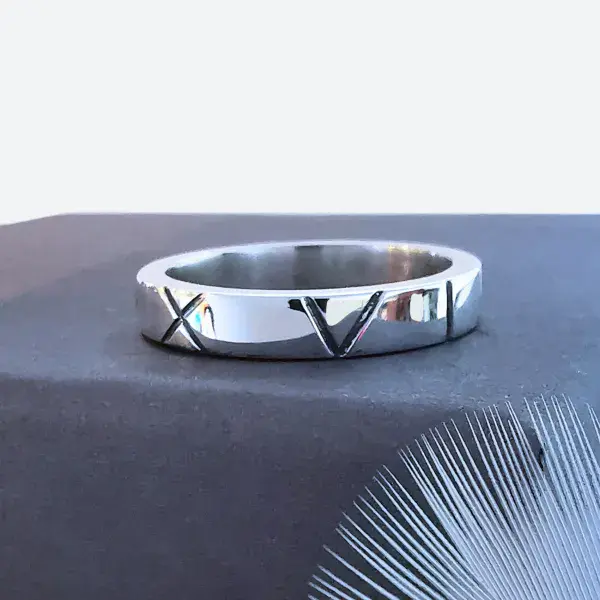 Unisex 2mm Diamond Ash Personalised Roman Numeral Memorial Silver Ring