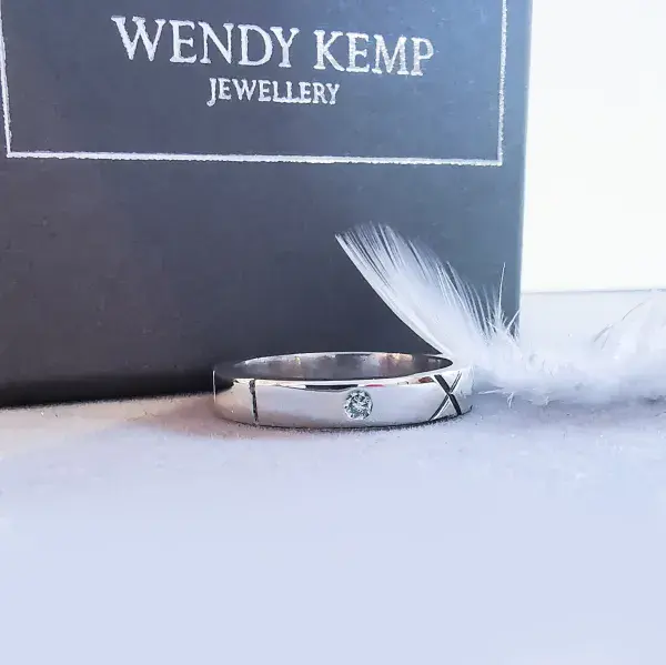 Unisex 2mm Diamond Ash Personalised Roman Numeral Memorial Silver Ring