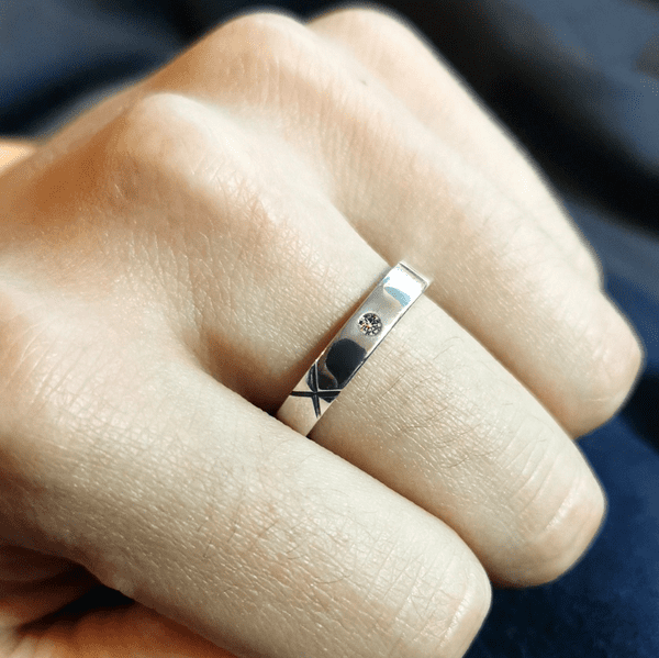 Unisex 2mm Diamond Ash Personalised Roman Numeral Memorial Silver Ring