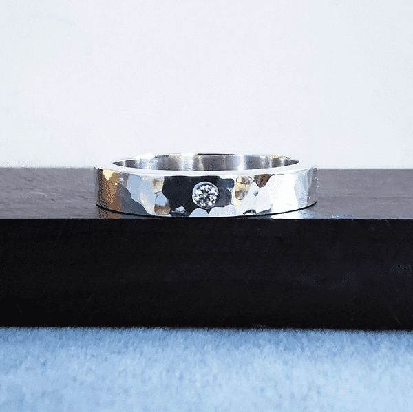 Unisex 2mm Diamond Ash Textured Silver Memorial Ring
