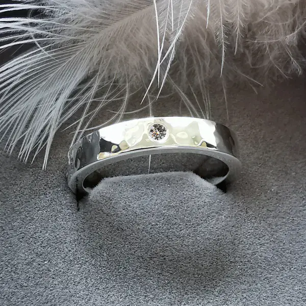 Unisex 2mm Diamond Ash Textured Silver Memorial Ring