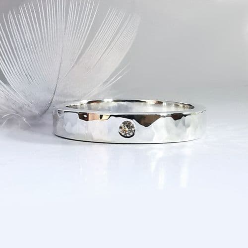 Unisex 2mm Diamond Ash Textured Silver Memorial Ring