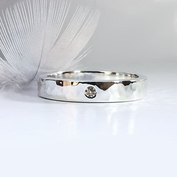 Unisex 2mm Diamond Ash Textured Silver Memorial Ring