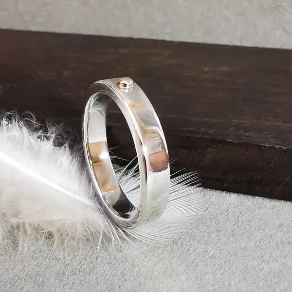 Unisex 4mm Silver and 14ct Gold Memorial Ring Ashes Hidden.