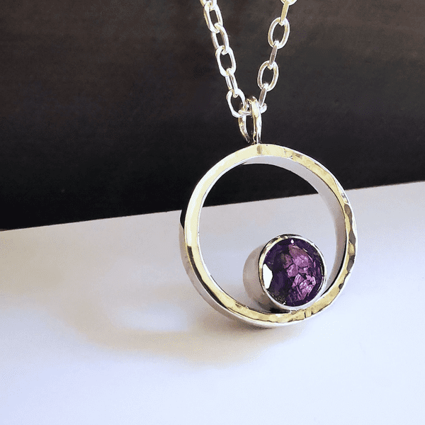 Unisex 6mm Gemstone And Ash/Hair Classic Circle Pendant