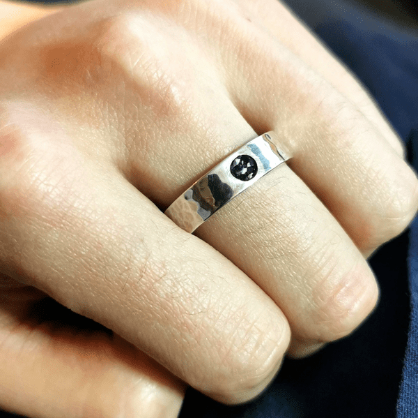 Unisex Chunky Textured Memorial Ring - Ash/Hair