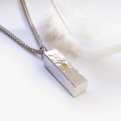 Unisex Textured Silver Pendant For 2mm Heart In Diamond