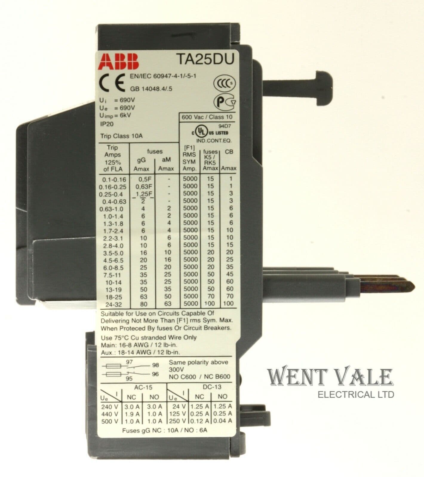 ABB TA25DU-25 - 25a Thermal Overload Relay 18 to 25a Overload Range Unused