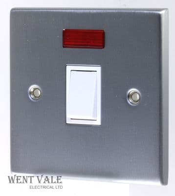 Acel Decorative - AC1222 - Matt Chrome 20a Double Pole Switch with Neon