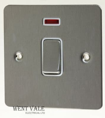Acel Flat Plate - AC1422 - 20a Double Pole Switch with Neon in Brushed Steel