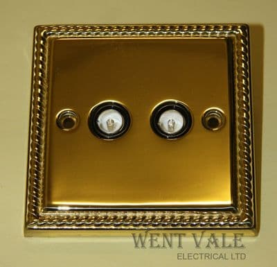 Acel Georgian Brass - AC1334 - Twin Non-Isolated TV/FM Coaxial Sockets New