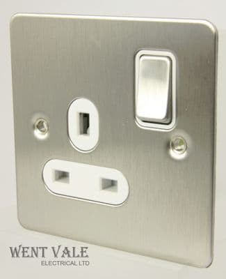 Acel Ultimate Flat Plate - AC1401SS -  13a Single Socket in Brushed Steel New