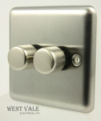 Alto Decorative AL7029 - Brushed Steel 2 Gang Two Way 40-250w Dimmer Switch NOT FOR LED'S