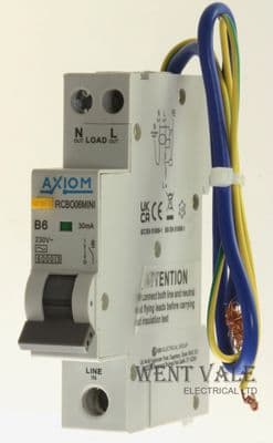 Axiom Mini RCBO - RCBO06MINI - 6a 30mA Type B Single Pole Class AC Mini RCBO New