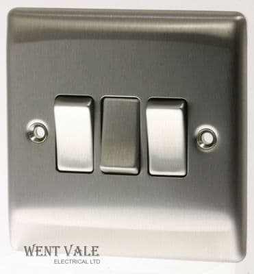 BG Nexus Metal - NBS43 - 10A 3 Gang 2 Way in Brushed Stainless Steel New