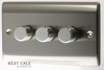 BG Nexus Metal - NBS83P-01 - 3 Gang 2 Way Rotary 400w Dimmer Switch Push On/Off