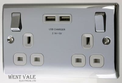 BG Nexus Metal - NPC22UW-01 - 13a Twin Switched Socket with USB Charging Points