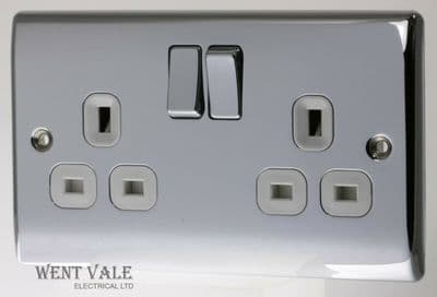 BG Nexus Metal - NPC22W-01 - 13a Twin Switched Socket Outlet in Polished Chrome