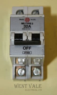 BILL Talisman 2T322 - 32a Type 2 Double Pole MCB Used