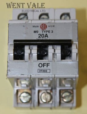 Bill Talisman - 3T203 - 20a Type 3 Triple Pole MCB Used