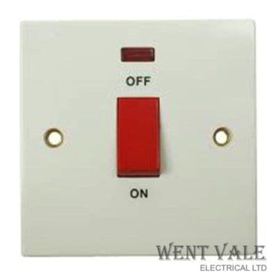 British General 974-01 - White Moulded 1 Gang 45a D/Pole Switch With Neon New