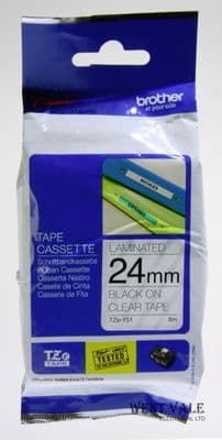 Brother P-Touch TZe-151 - 24mm x 8mtr Printer Tape Cassette Black on Clear New