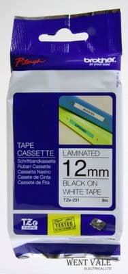 Brother P-Touch TZe-231 - 12mm x 8mtr Printer Tape Cassette Black on White New