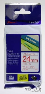 Brother P-Touch - TZe-252 - 24mm x 8mtr Printer Tape Cassette Red on White New