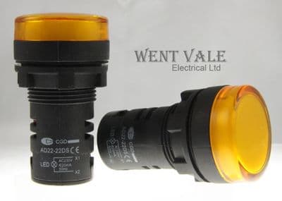 CGD - AD22-22DS - 22mm 230 vac LED Panel Pilot/Indicator lamps Yellow Lens