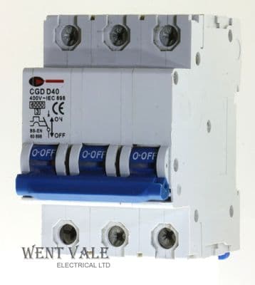 CGD CGD-3D40 - 40a Type D Triple Pole MCB Used