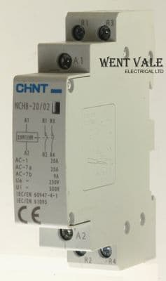 Chint - NCH8-20/02 - Double Pole 20a Normally Closed Contactor 230vac Coil New