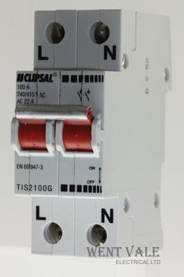 Clipsal TIS2100G - 100a Double Pole Switch Disconnector New