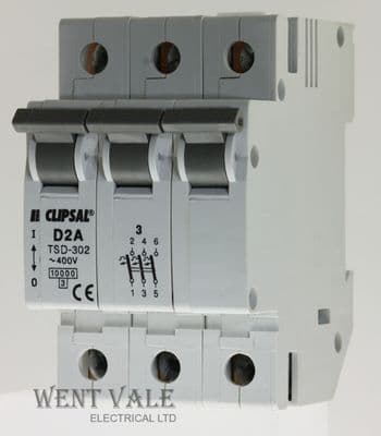 Clipsal TSD-302 - 2a Type D Triple Pole MCB Unused