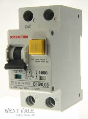 Contactum 91603 - B16/0.03 - 16a 30mA One Pole + Neutral RCBO Un-used