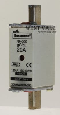 Cooper/Bussmann NH000 - 20NHG000B-690 - 20A gG Bladed Centre Tag HRC Fuse New