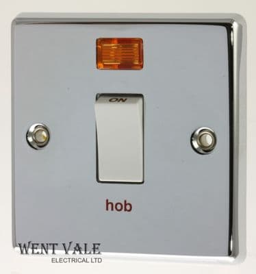 Crabtree Capital Metal Plate - 4011/3HPC/HB - 20a DPole Switch + Neon Marked Hob