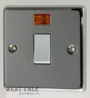 Crabtree Capital Metal Plate - 4012/3-HPS - 32a Double Pole Switch with Neon