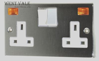 Crabtree Capital Metal Plate  4316/3SC - 13a 2g Satin Chrome Switched Skt + Neon