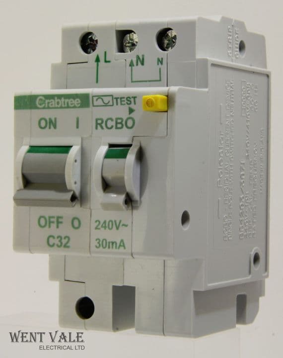 Crabtree Polestar - 602C/323 - 32a 30mA Type C Double Pole Class AC RCBO Used